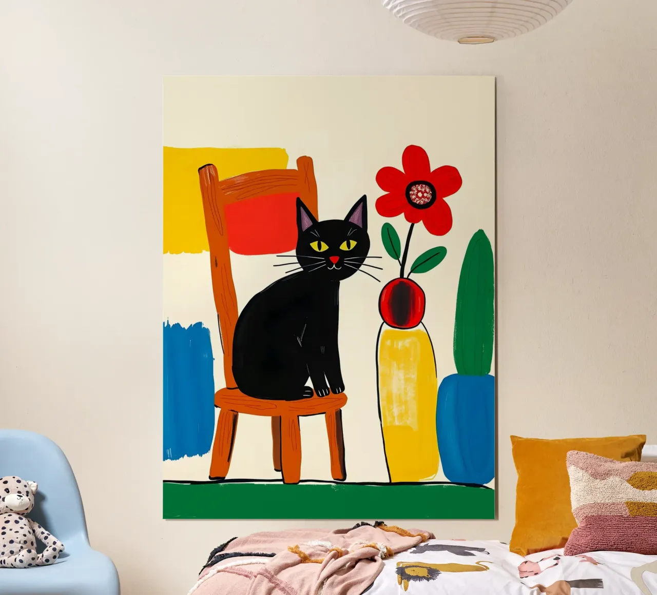 Gatto nero su una sedia in giardino carta hahnemühle da ARTOMATIC