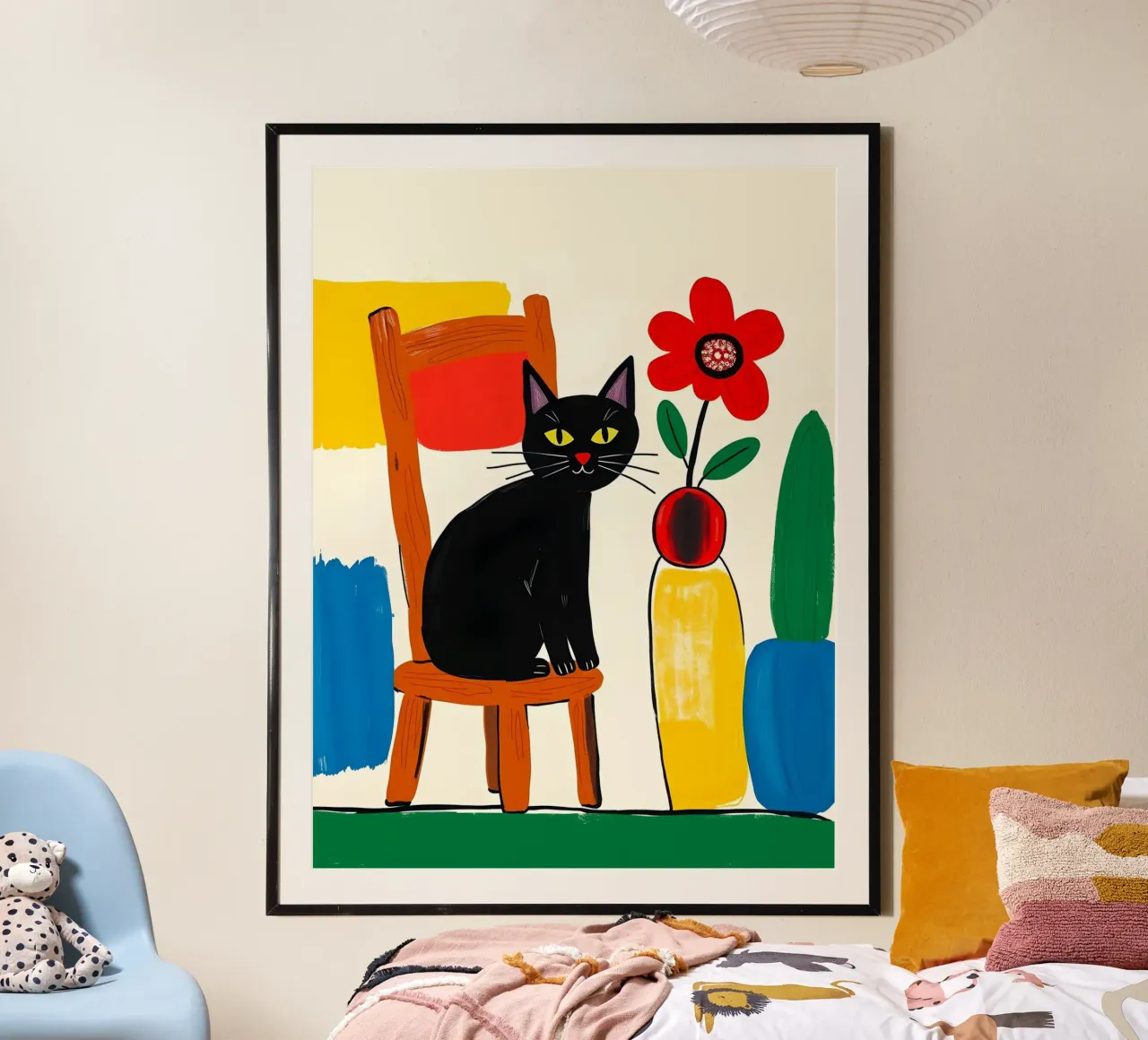 Gatto nero su una sedia in giardino carta hahnemühle da ARTOMATIC