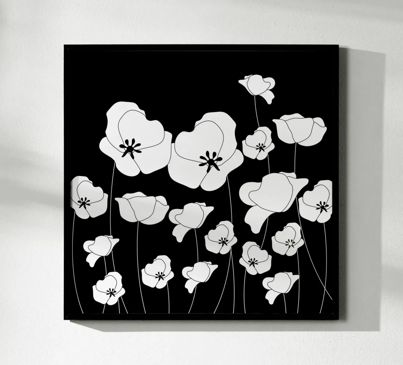Poppy Flowers Line Art II poster con telaio in plastica da Dharma