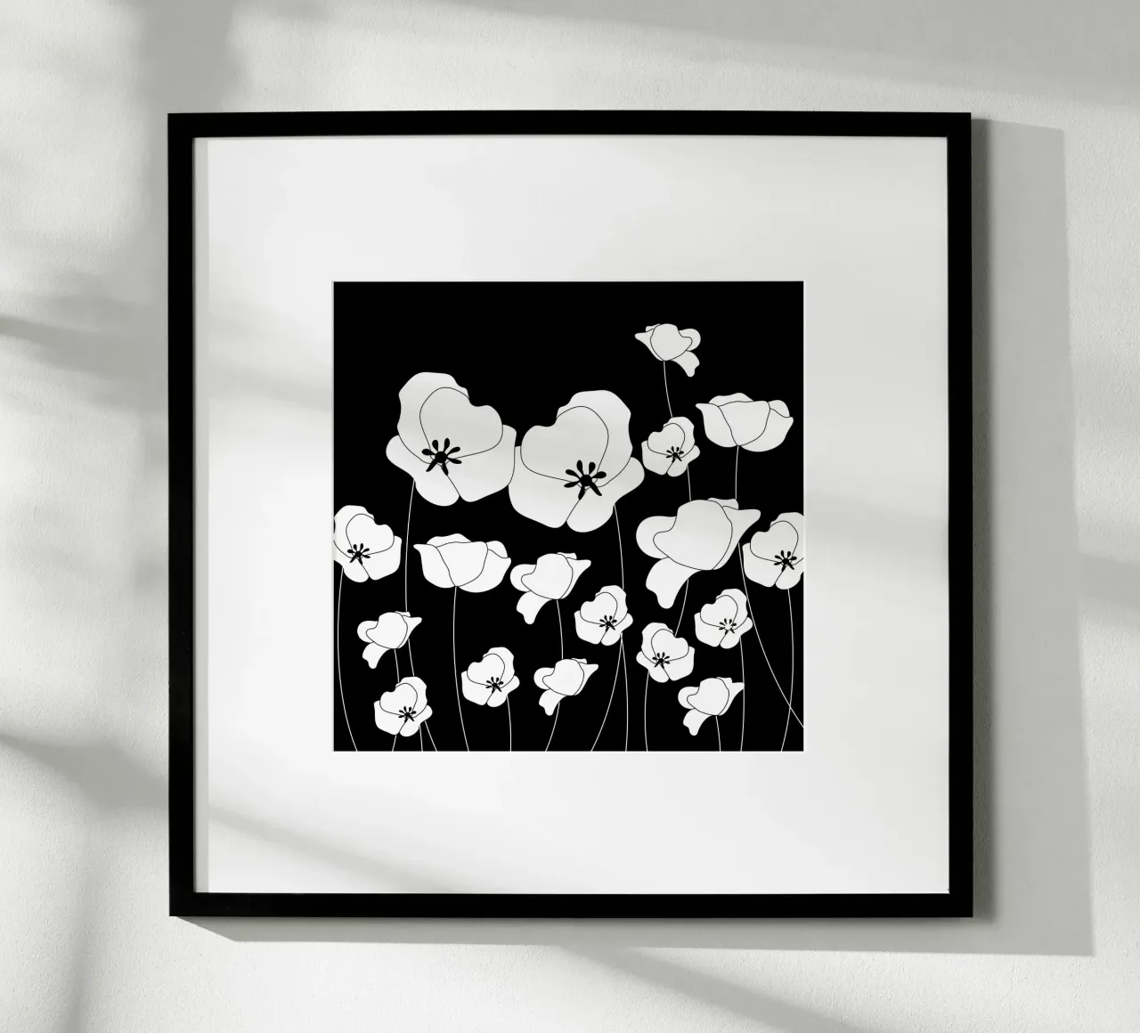 Poppy Flowers Line Art II poster con telaio in plastica da Dharma