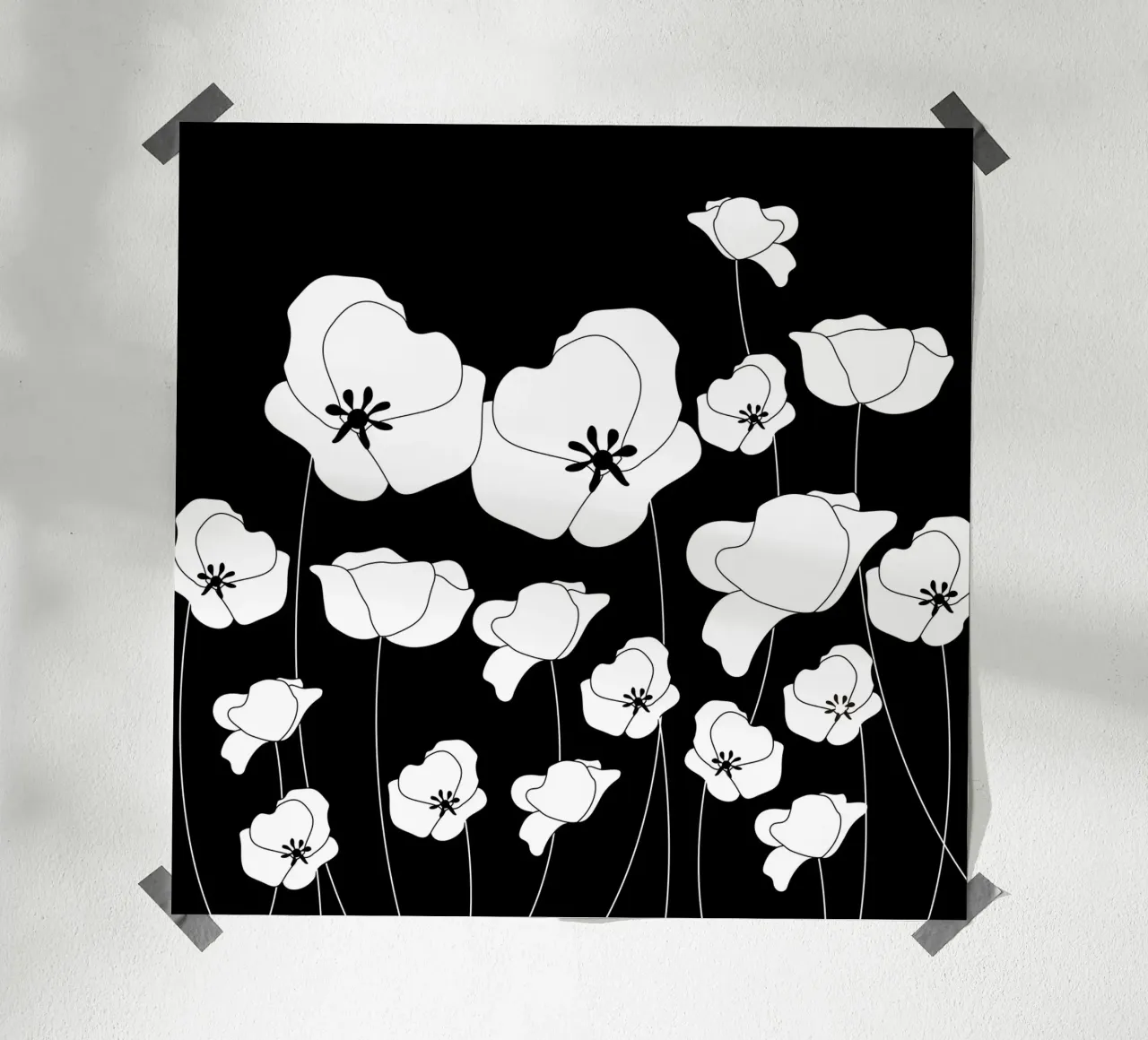 Poppy Flowers Line Art II poster con telaio in plastica da Dharma