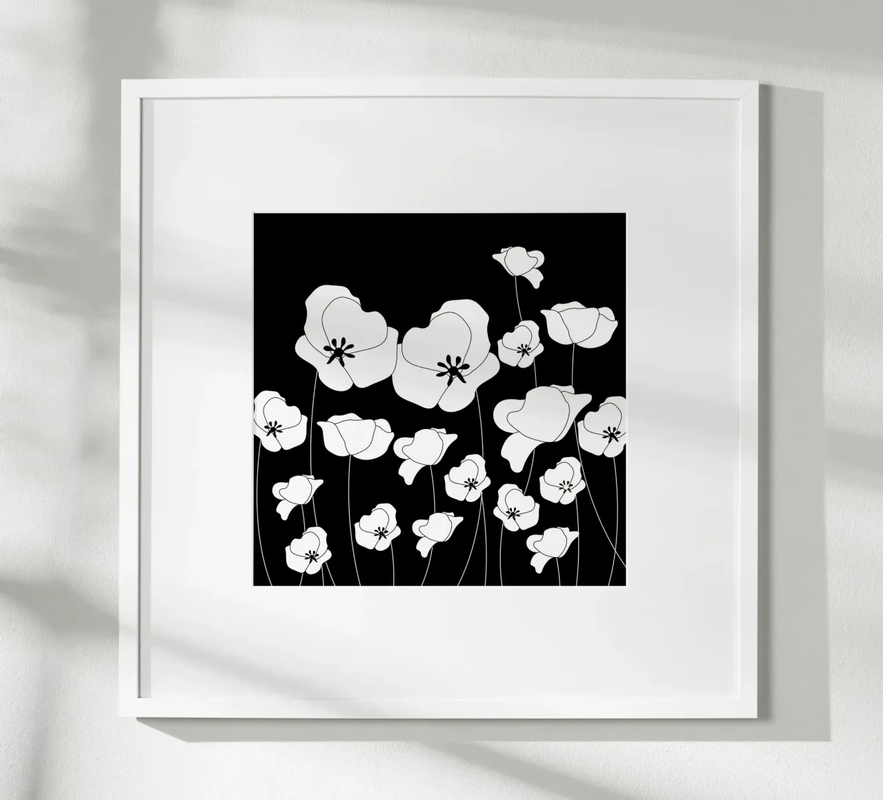 Poppy Flowers Line Art II poster con telaio in plastica da Dharma
