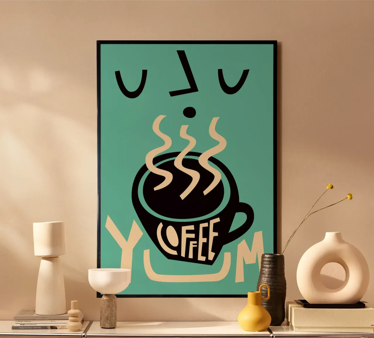 Caffè Yum poster con telaio in plastica da Fox & Velvet