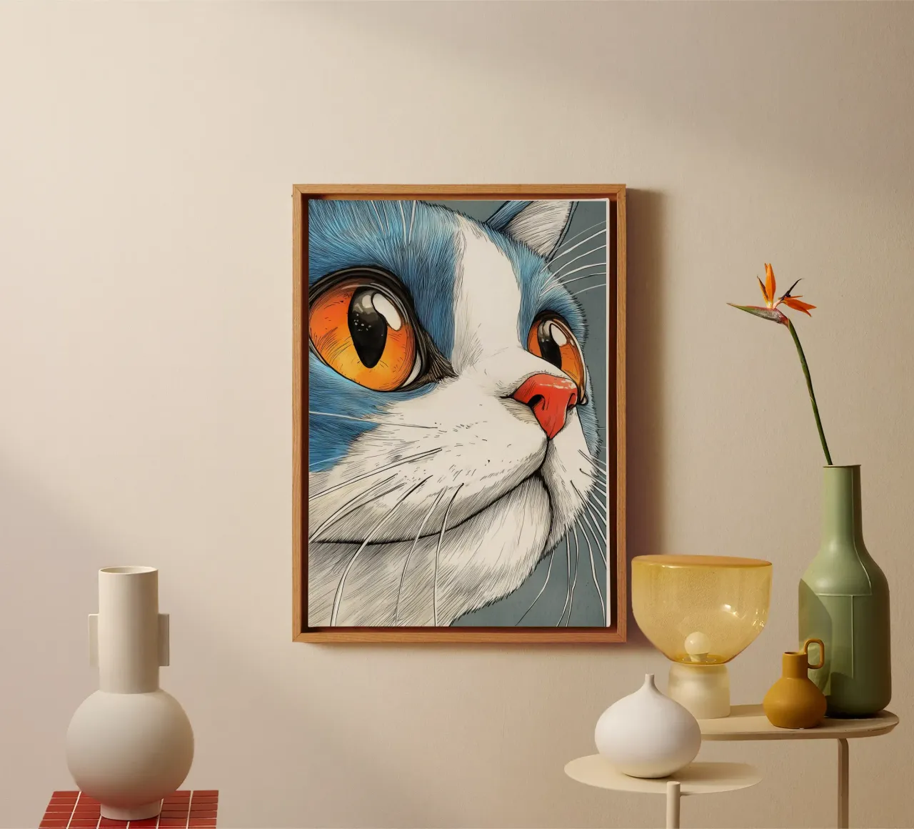 Cat Lily dierenkunst canvas met Baklijst van Justyna Jaszke JBJart