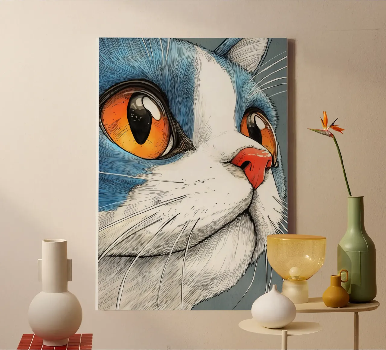 Cat Lily dierenkunst canvas met Baklijst van Justyna Jaszke JBJart