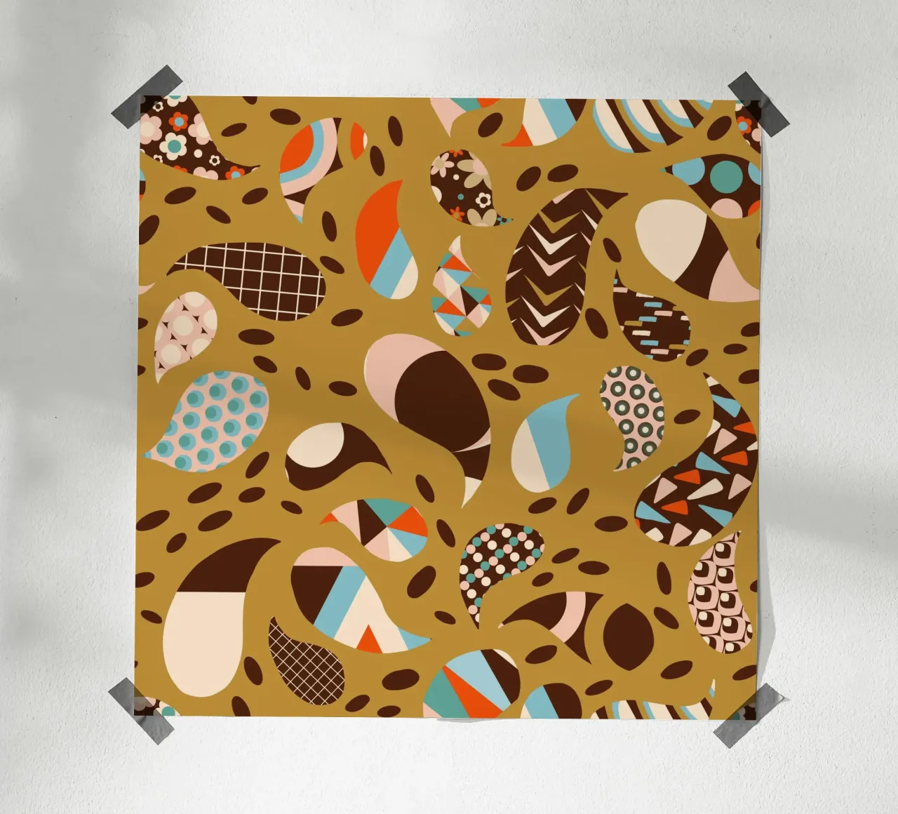 Vintage Patchwork Paisley Mustard - Mid-Century Retro Boho poster con telaio in plastica da susanacosta