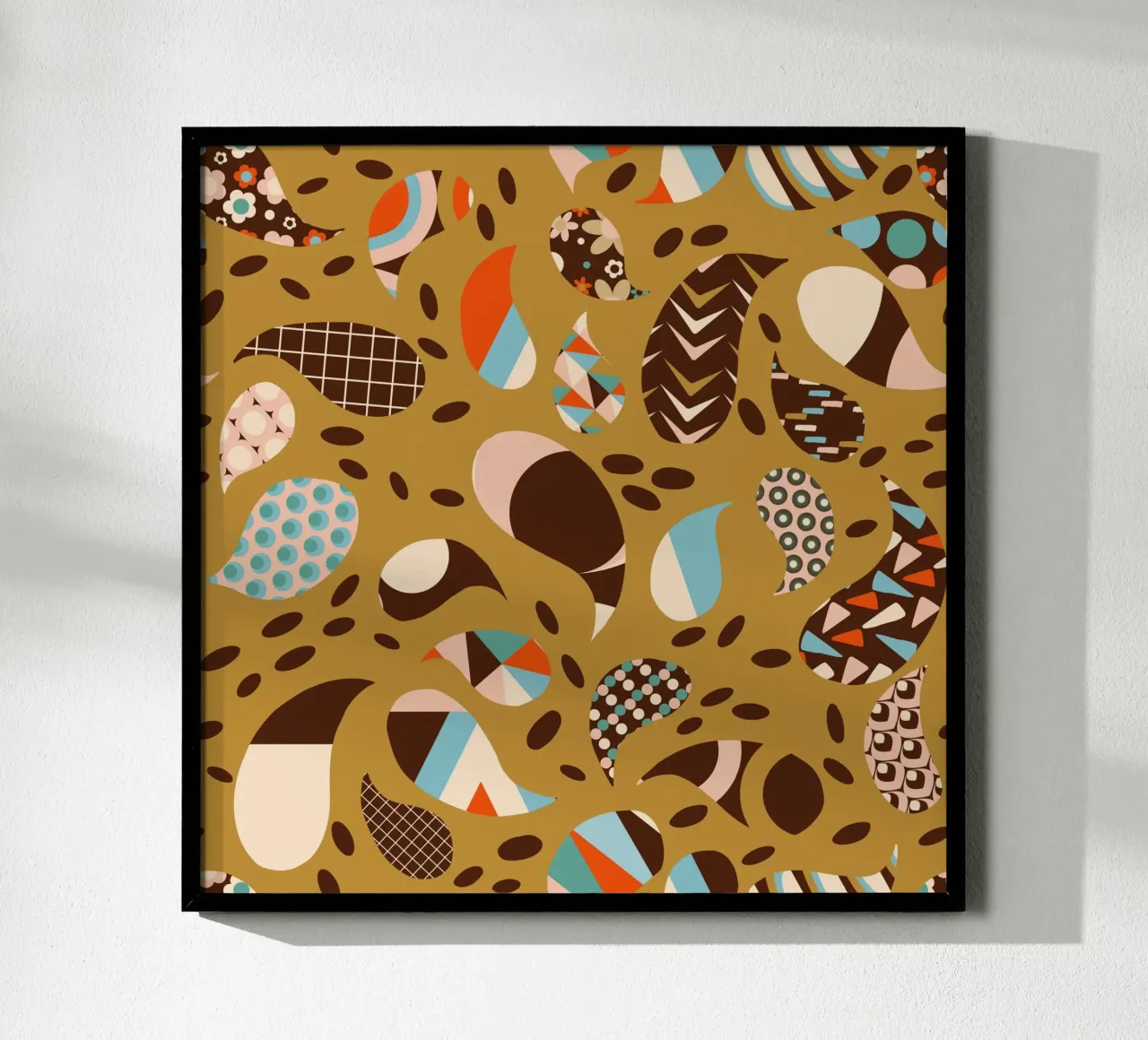 Vintage Patchwork Paisley Mustard - Mid-Century Retro Boho poster con telaio in plastica da susanacosta