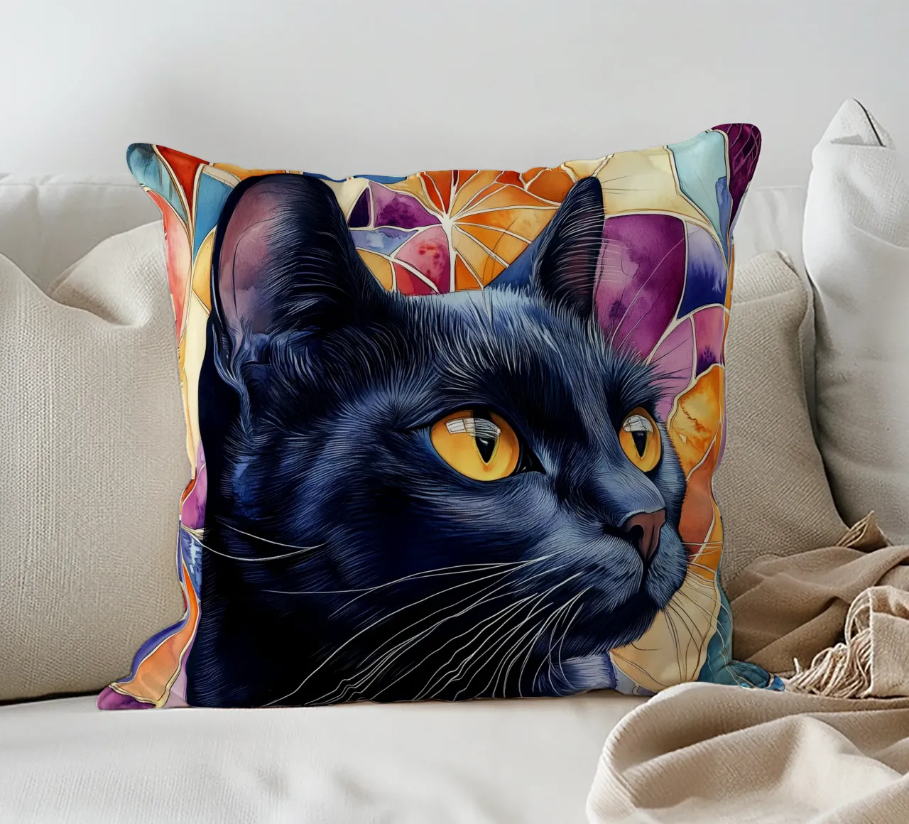 Gatto nero Rocky cuscino da Justyna Jaszke JBJart