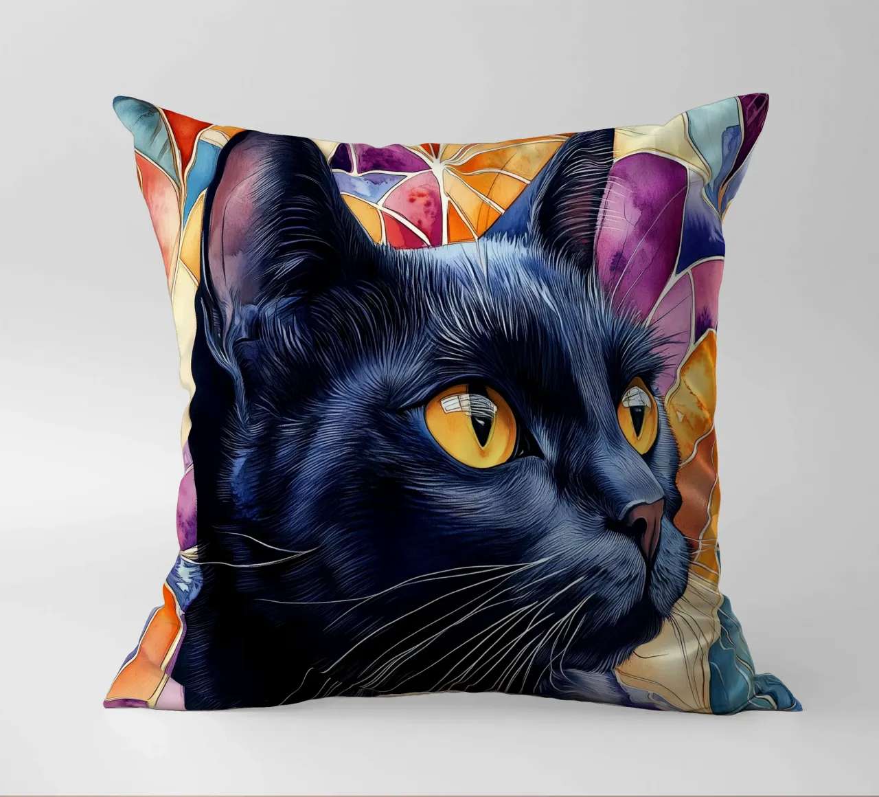 Gatto nero Rocky cuscino da Justyna Jaszke JBJart