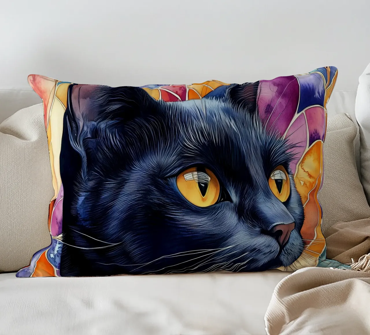 Gatto nero Rocky cuscino da Justyna Jaszke JBJart