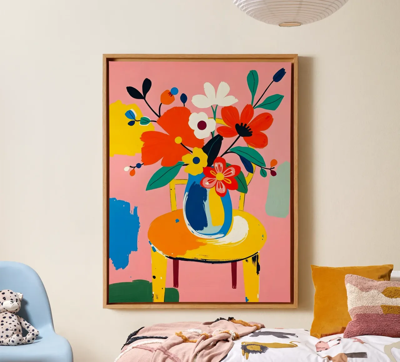 FIORI SU SEDIA tela con Cornice a cassetta da ARTOMATIC