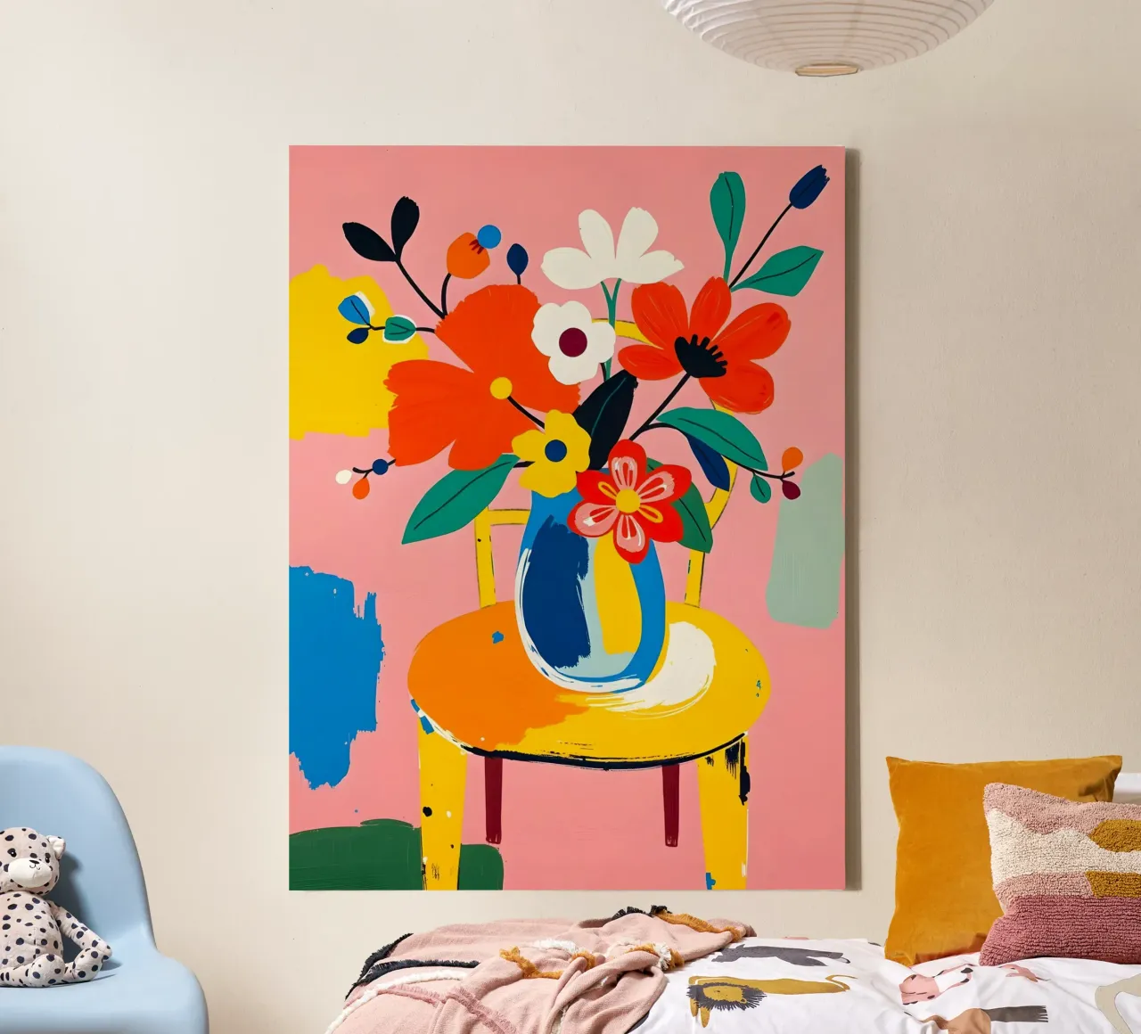 FIORI SU SEDIA tela con Cornice a cassetta da ARTOMATIC