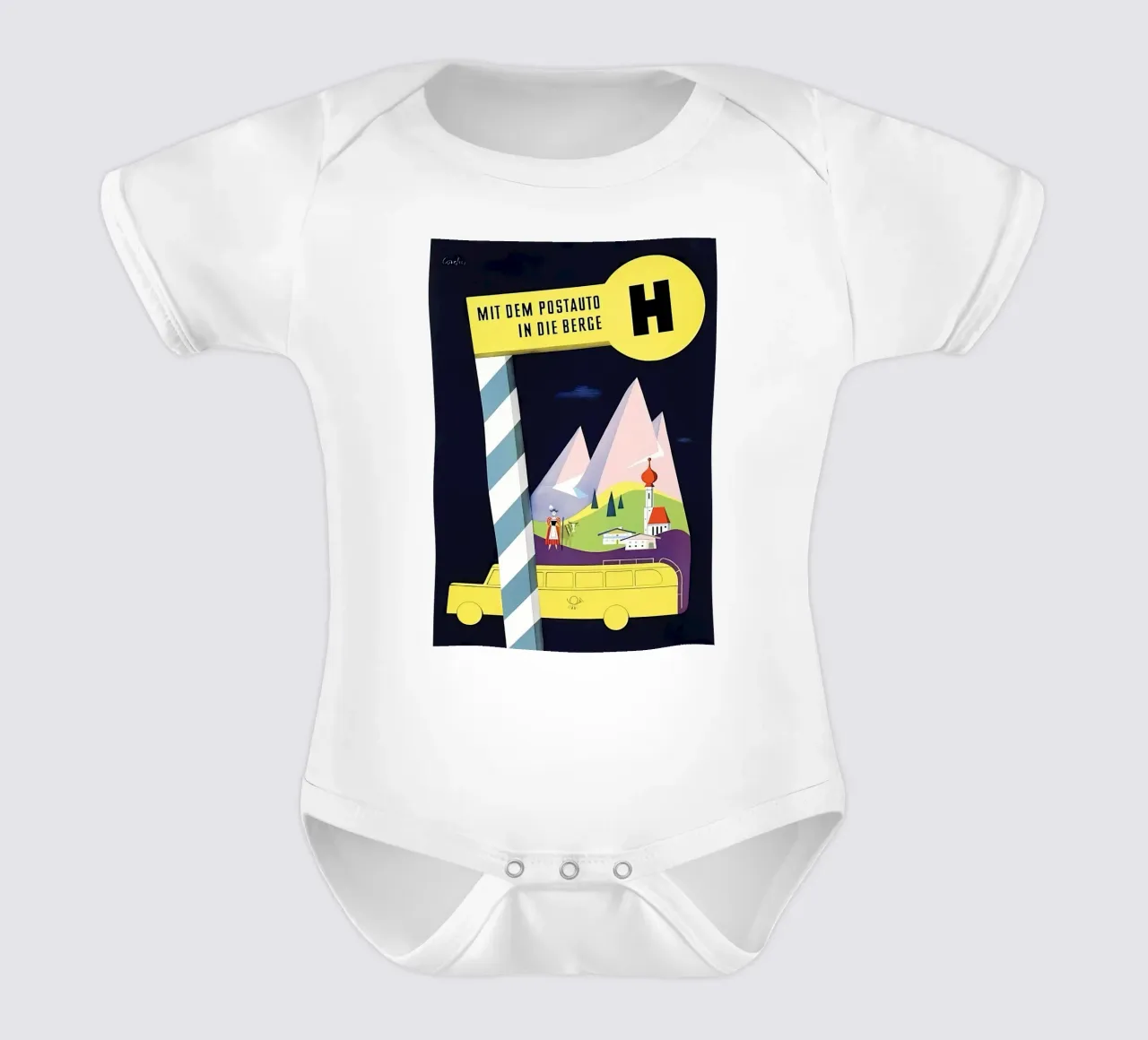 Mit dem Postauto in die Berge Kurzarm Babybody von mitaco