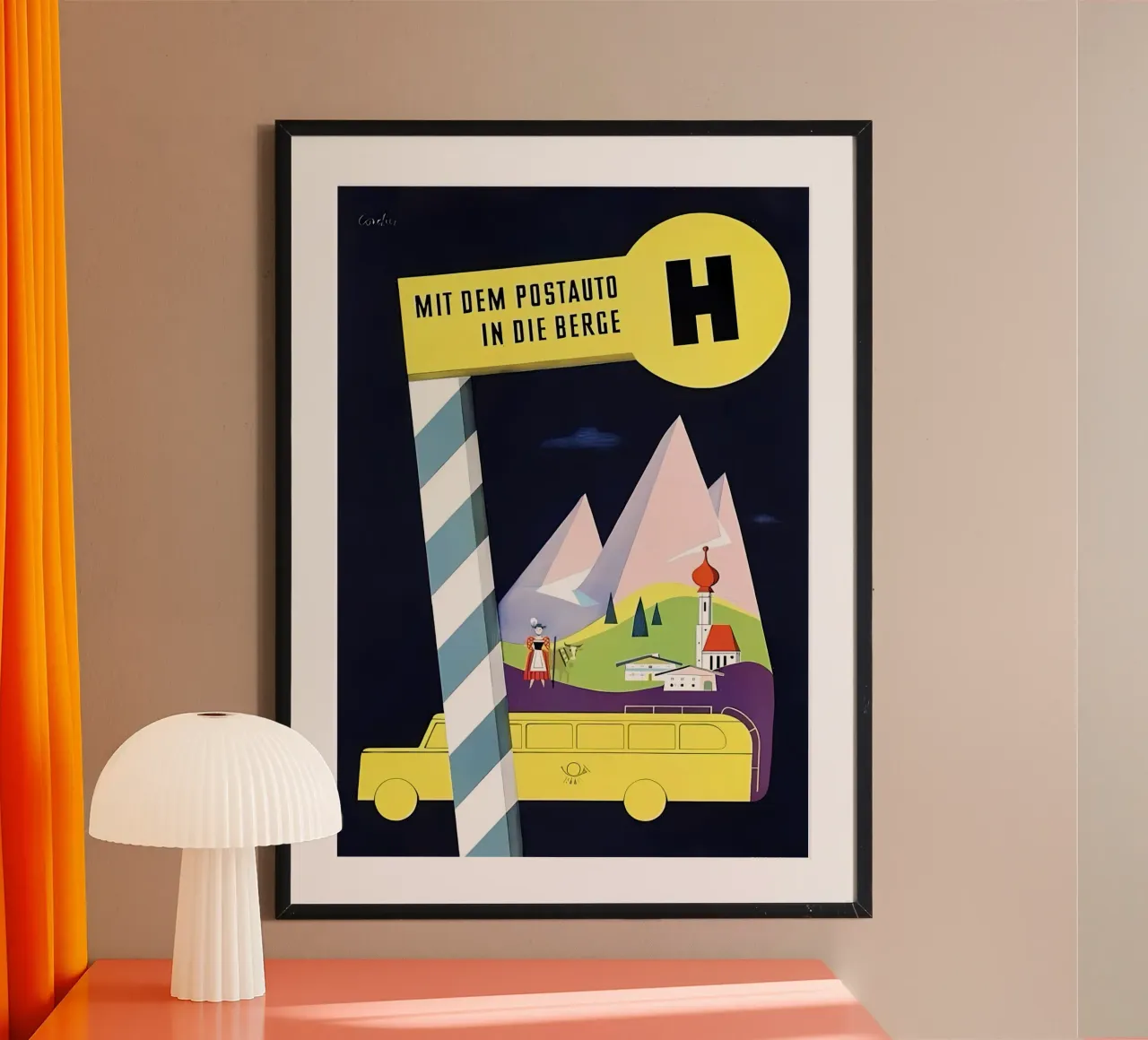 Met de postbus de bergen in poster met aluminium frame van mitaco