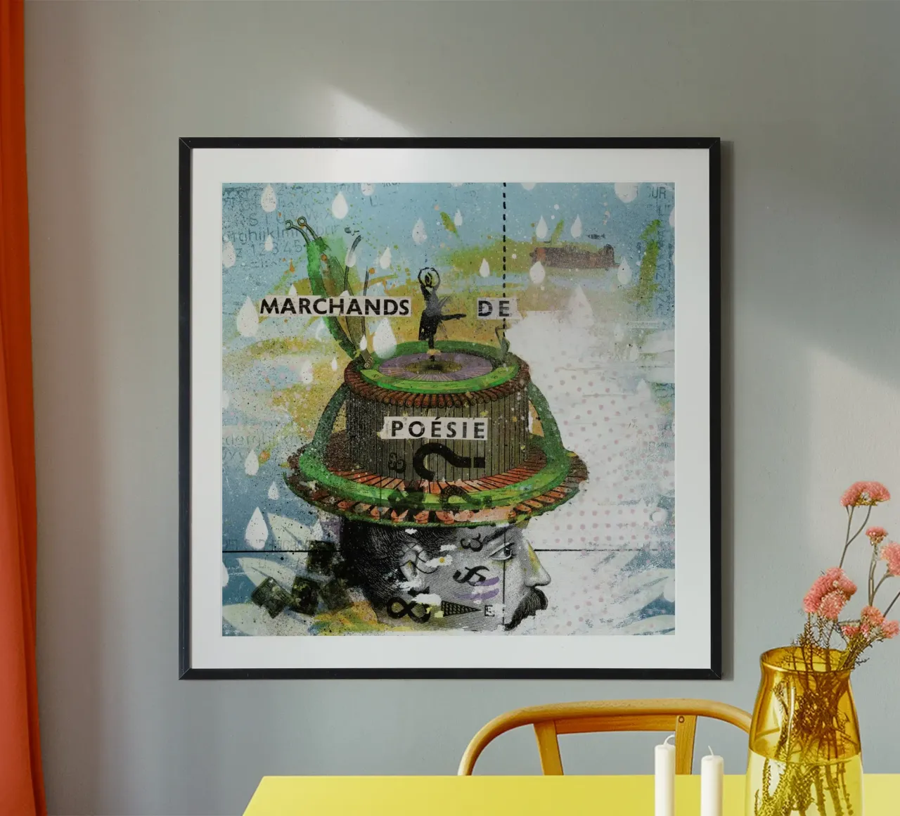 Les Marchands De Poesie poster con telaio in legno da Tameo