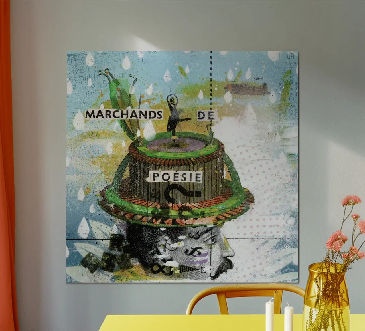 Les Marchands De Poesie poster con telaio in legno da Tameo