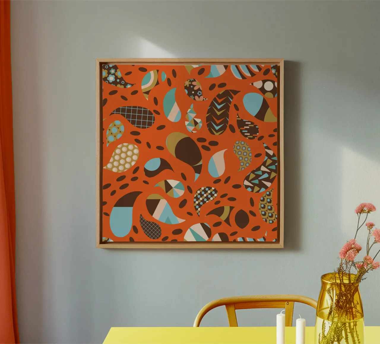 Retrò Boho Patchwork Paisley Arancione - Caldo Mid-Century Modern tela con Cornice a cassetta da susanacosta