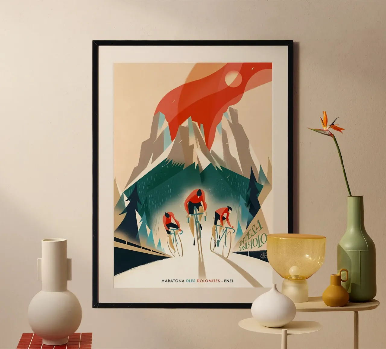 maratona dles dolomieten.png poster met houten frame van diadang