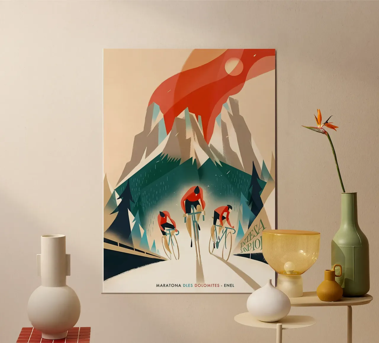 maratona dles dolomieten.png poster met houten frame van diadang