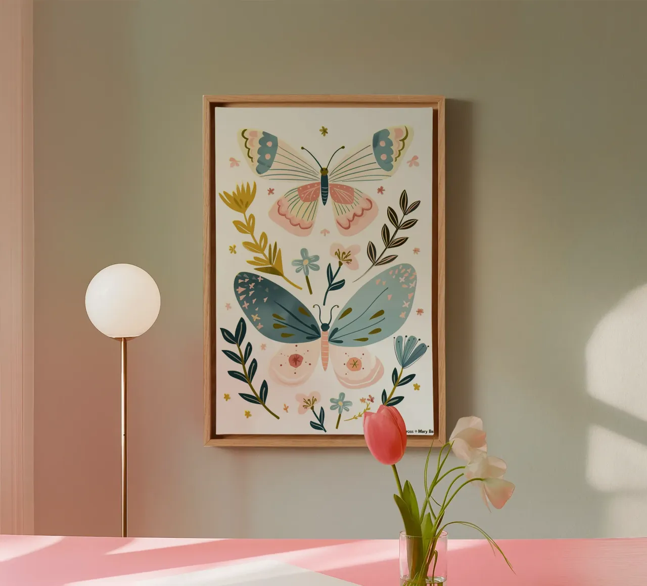 Farfalla minimalista Colori pastello tela con Cornice a cassetta da diadang