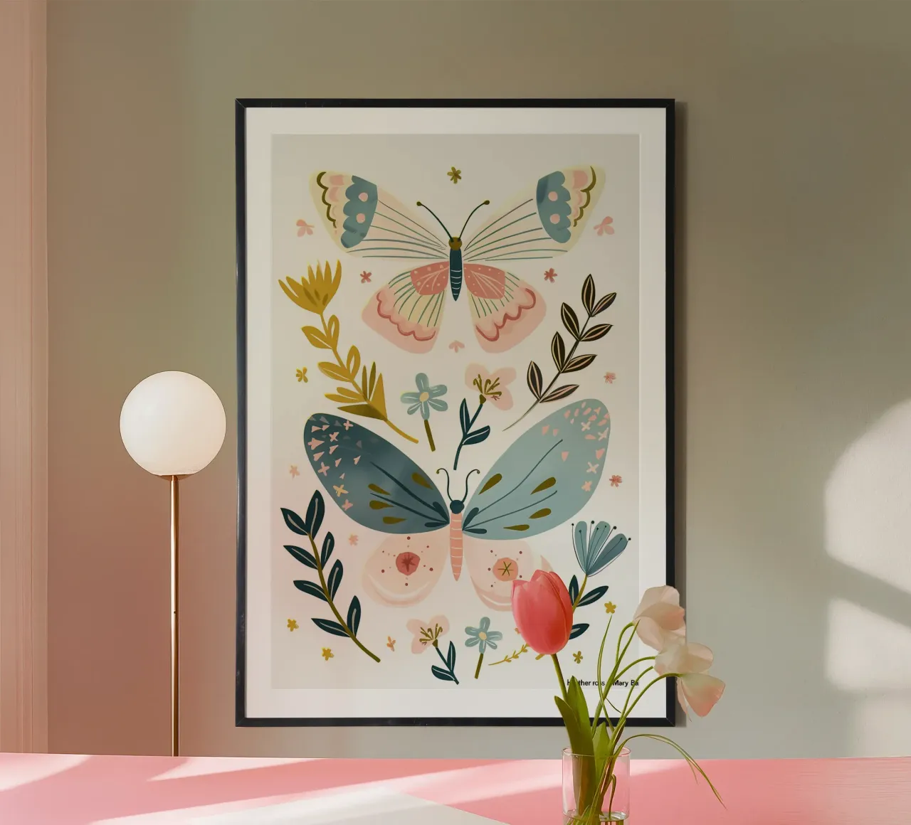 Farfalla minimalista Colori pastello poster con telaio in plastica da diadang