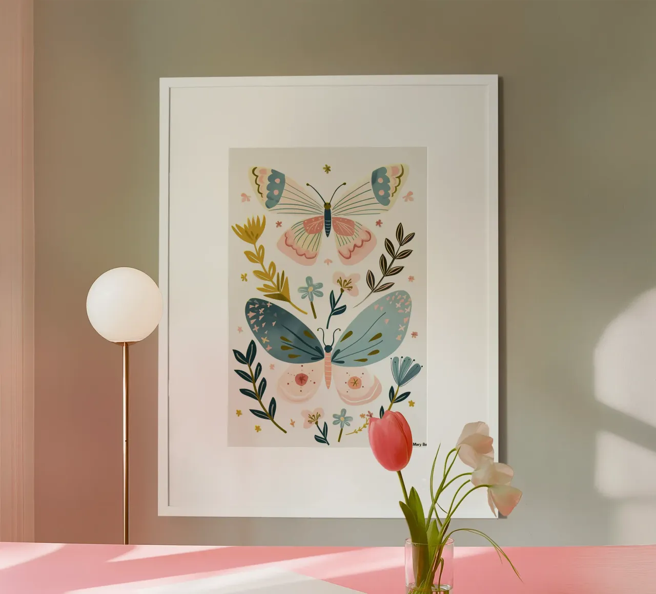 Farfalla minimalista Colori pastello poster con telaio in plastica da diadang