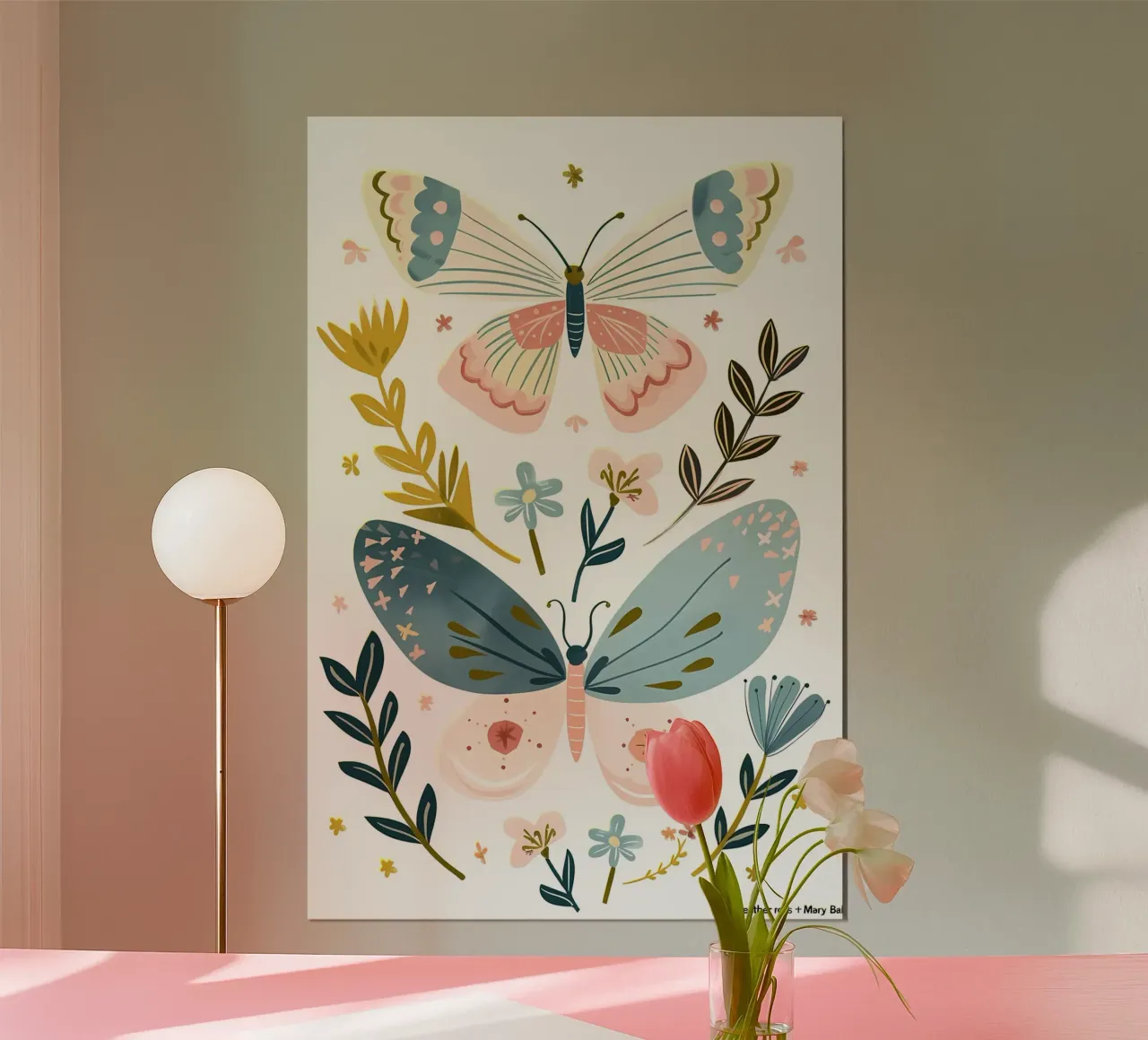 Farfalla minimalista Colori pastello poster con telaio in plastica da diadang