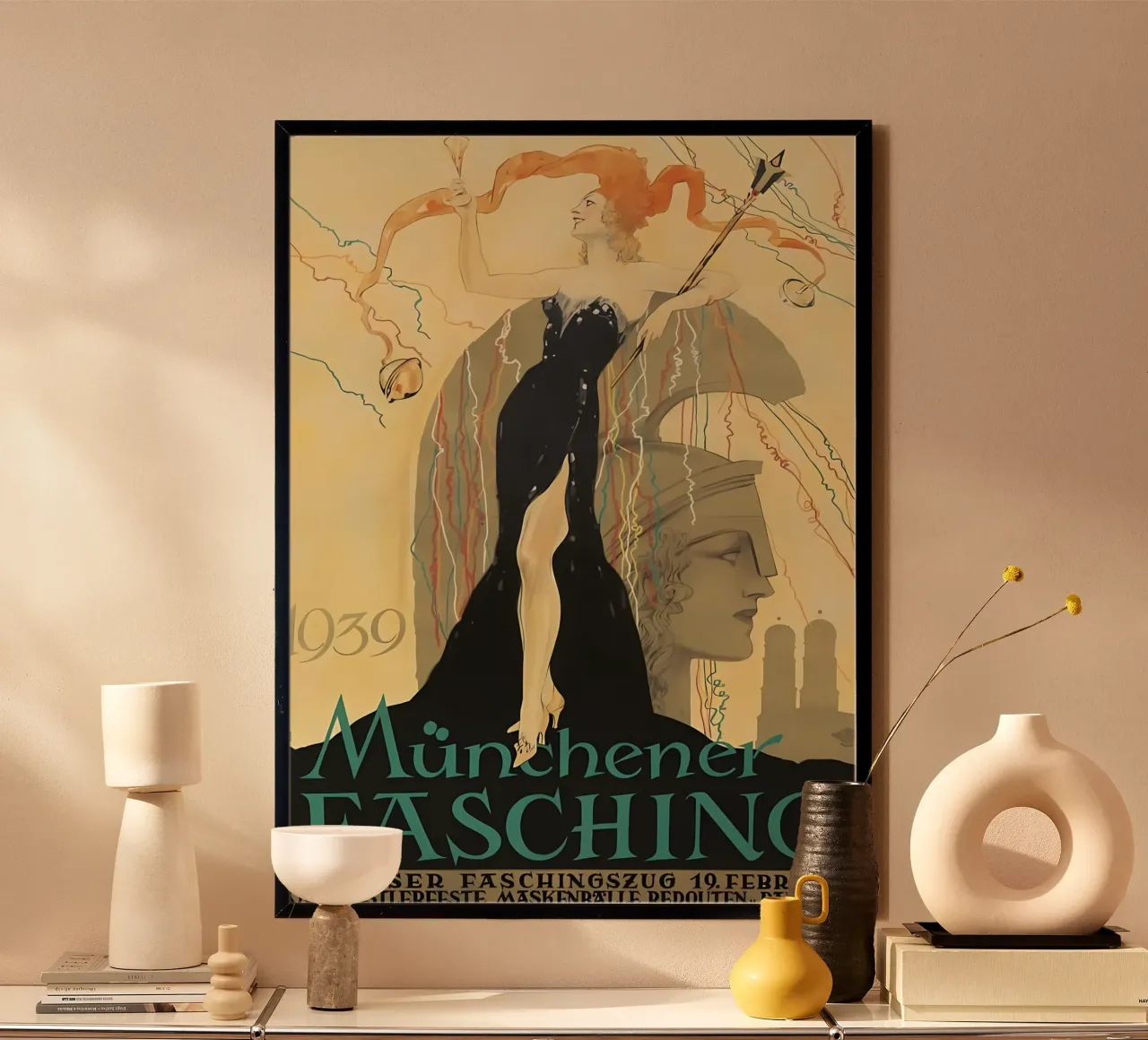 Carnevale di Monaco poster con telaio in legno da mitaco