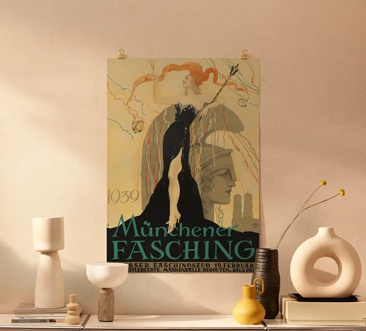 Carnevale di Monaco poster con telaio in legno da mitaco