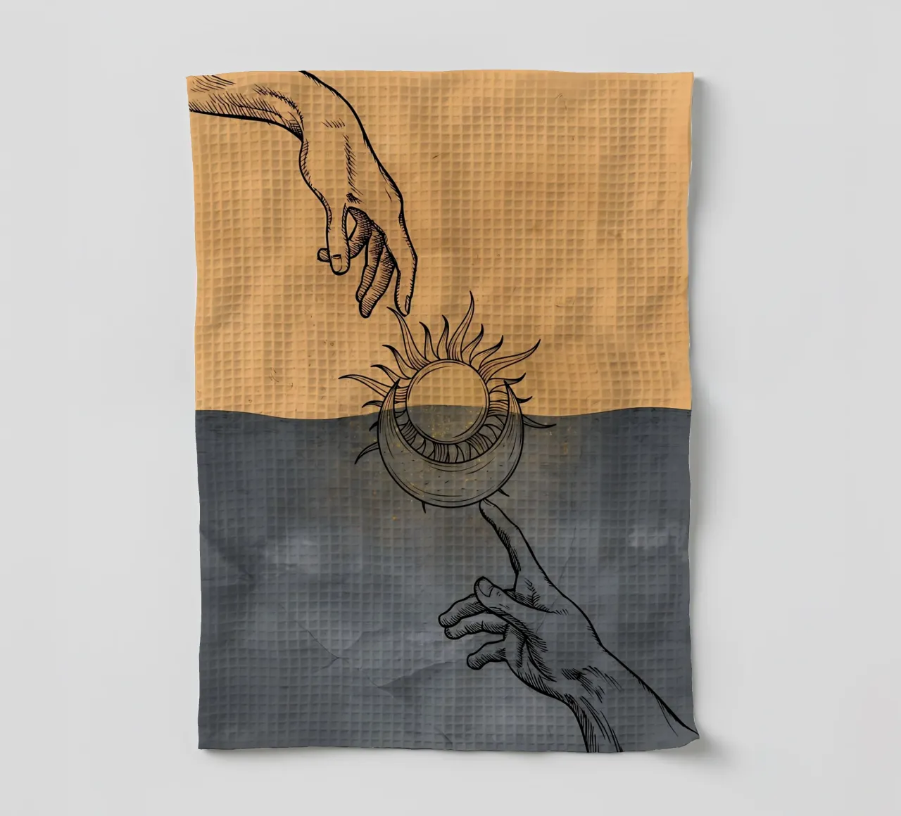 Minimalistische Wandkunst, Sonne und Mond Boho Wanddekor Michelange Geschirrtuch von diadang