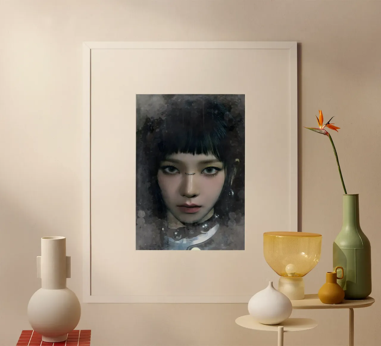 Kpop karina effetto splash poster con telaio in plastica da mitom