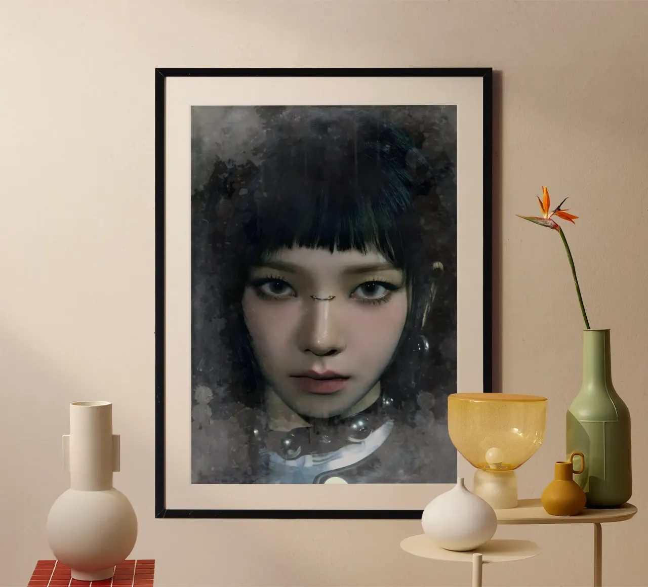 Kpop karina effetto splash poster con telaio in plastica da mitom