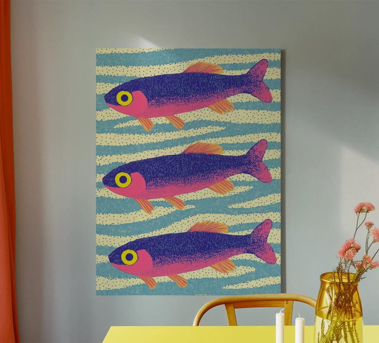 Pesce tropicale Sardina di mare Colore vibrante Oceano Costiero tela con Cornice a cassetta da Kaji