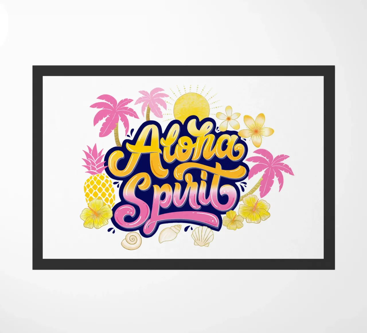 Spirito Aloha con ananas e palme. Scrittura a mano. zerbino da CalliLetters