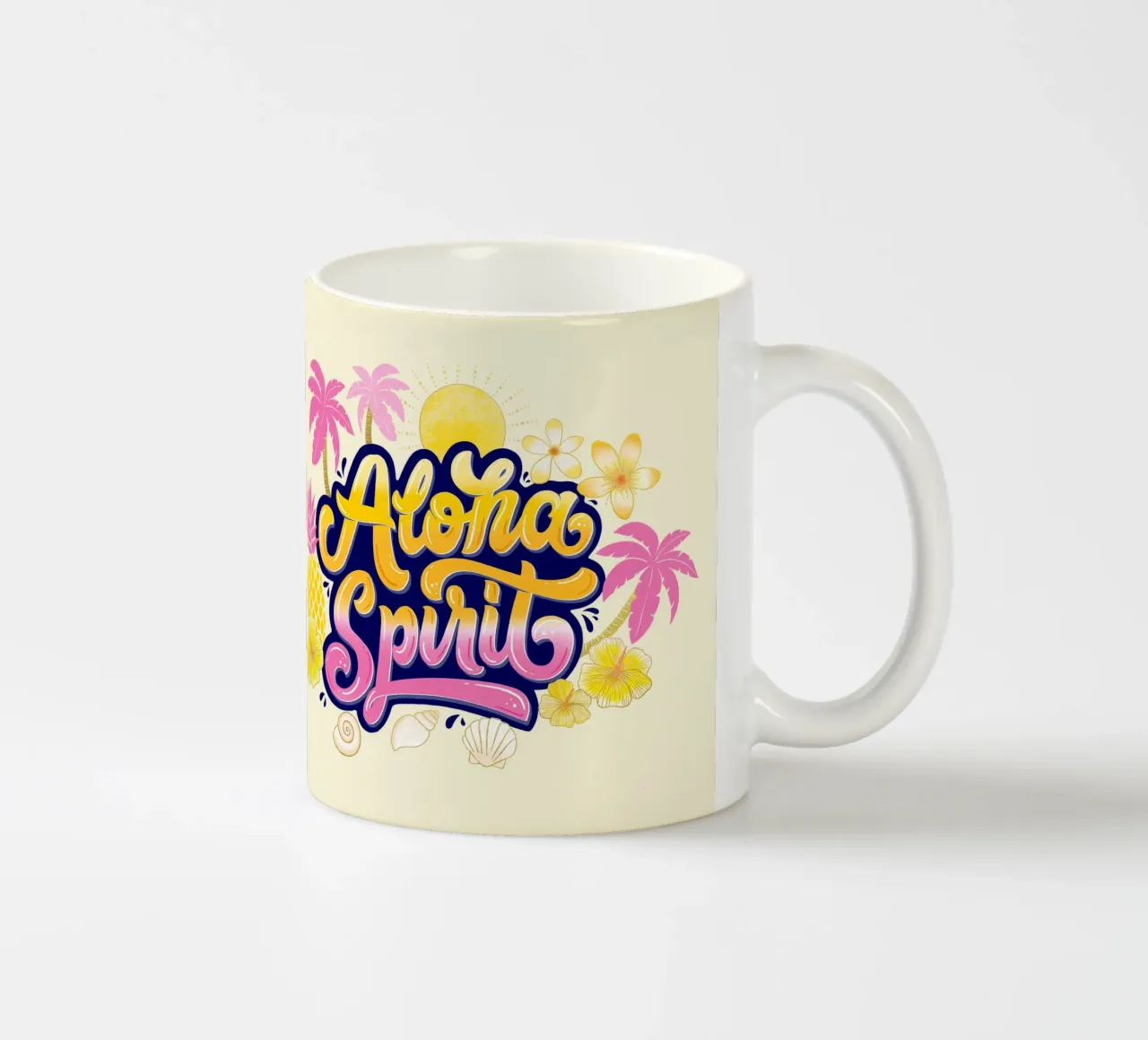 Spirito Aloha con ananas e palme. Scrittura a mano. tazza in ceramica da CalliLetters