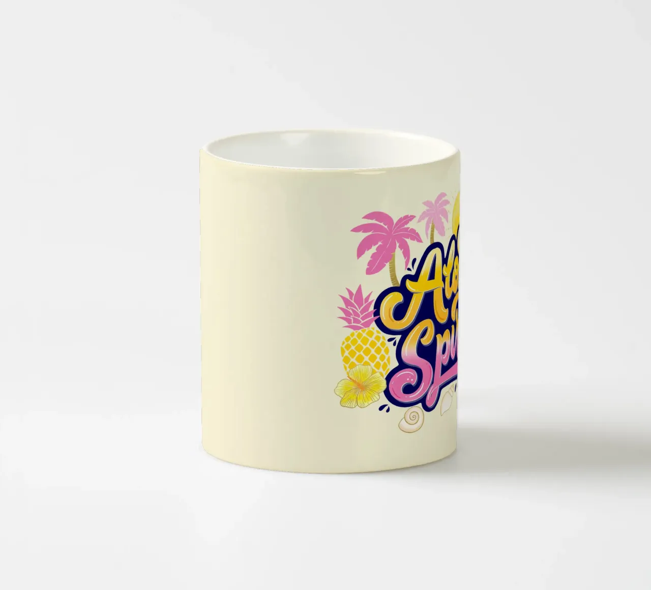 Spirito Aloha con ananas e palme. Scrittura a mano. tazza in ceramica da CalliLetters