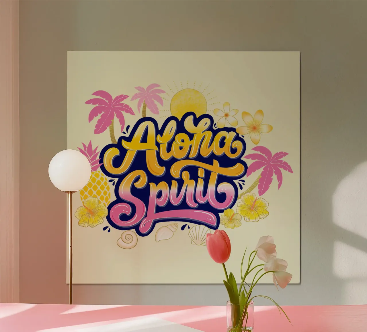 Spirito Aloha con ananas e palme. Scrittura a mano. carta hahnemühle da CalliLetters