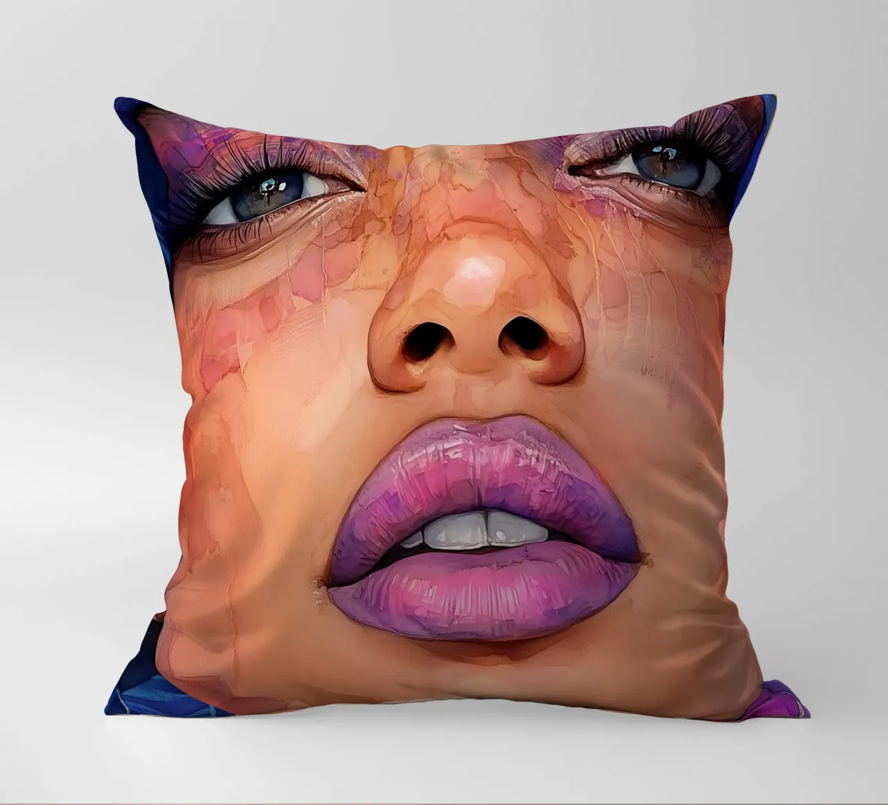 Labbra rosa viso di donna cuscino da Justyna Jaszke JBJart