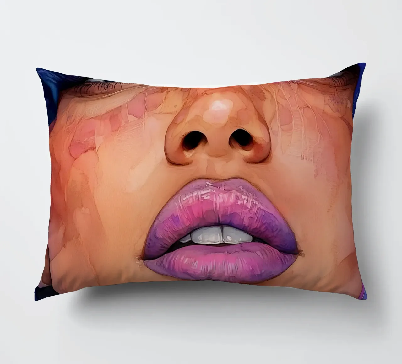 Labbra rosa viso di donna cuscino da Justyna Jaszke JBJart