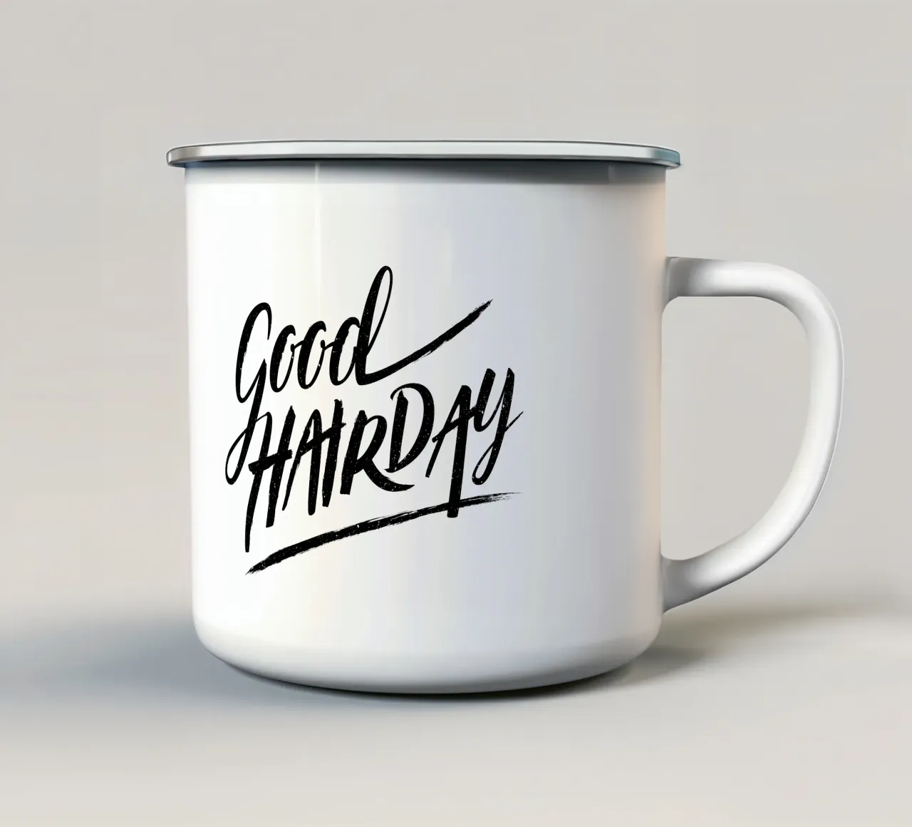 Giorno dei capelli buoni. Lettering fresco. Calligrafia a pennello. tazza in smalto da CalliLetters