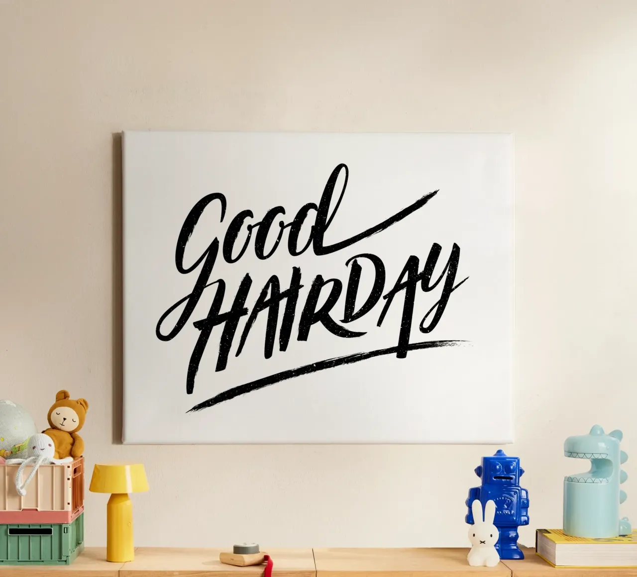 Giorno dei capelli buoni. Lettering fresco. Calligrafia a pennello. tela con Cornice a cassetta da CalliLetters