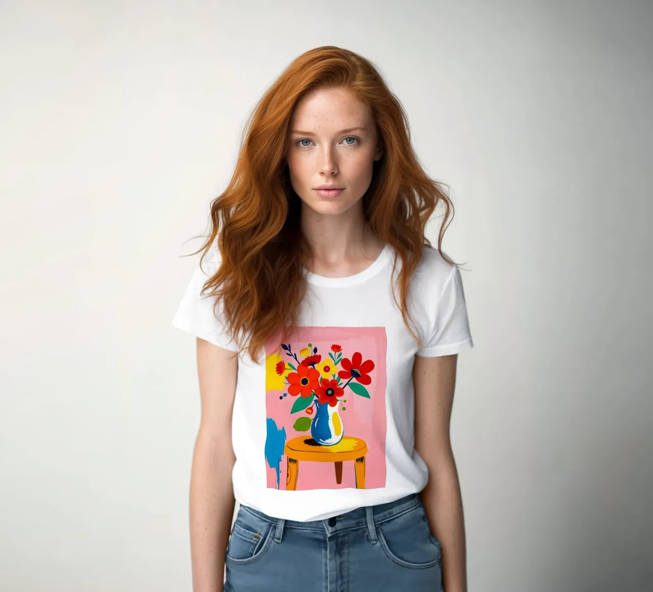 FLOWERS IN VASE STILL LIFE PAINTING women's fitted t-shirt by ARTOMATIC