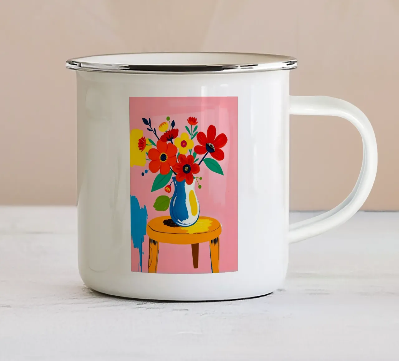 FIORI IN VASO PITTURA DI NATURA MORTA tazza in smalto da ARTOMATIC