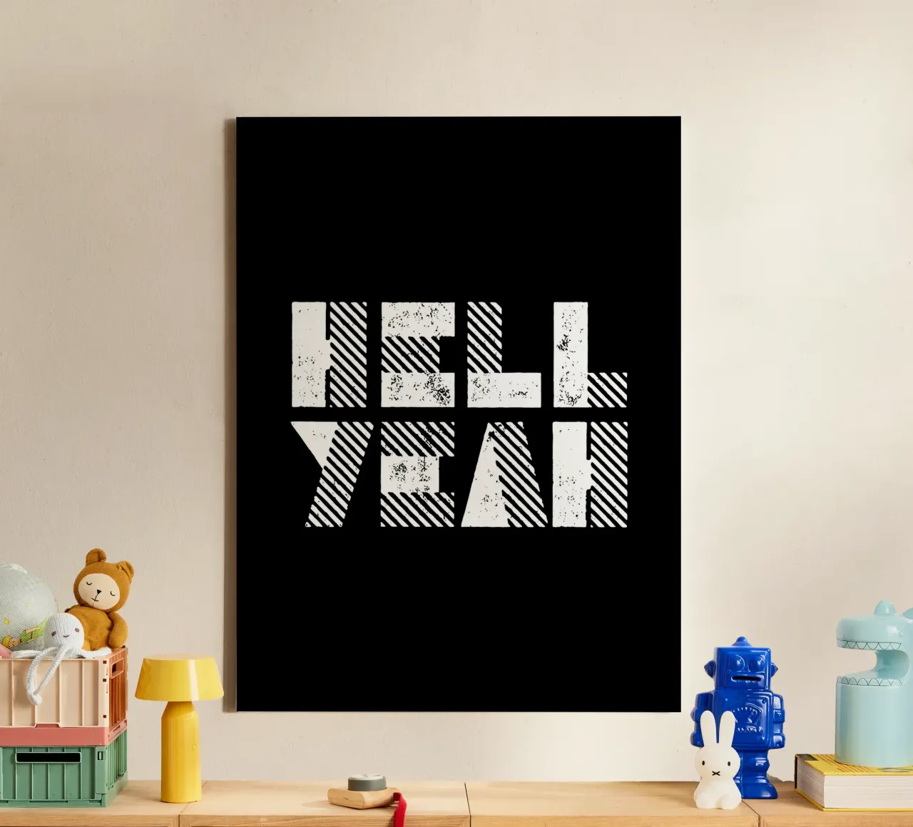 Hell Yeah Monochrome Typografie Ontwerp in Zwart en Wit canvas van THE MOTIVATED TYPE