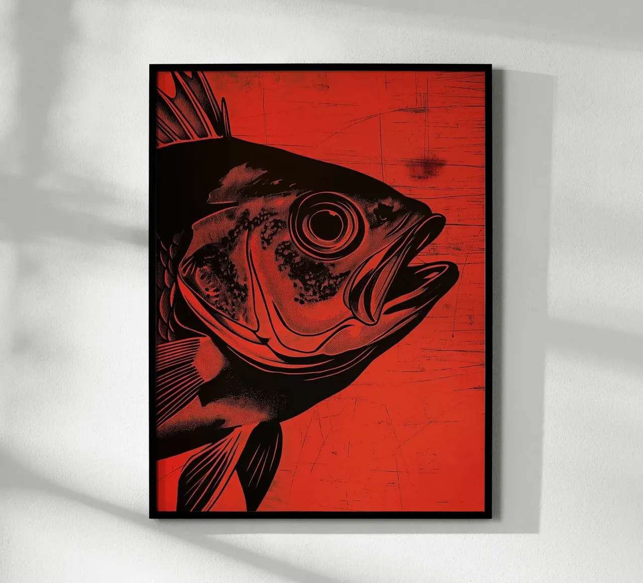 Illustrazione grafica di un pesce poster con telaio in legno da Spice & Style