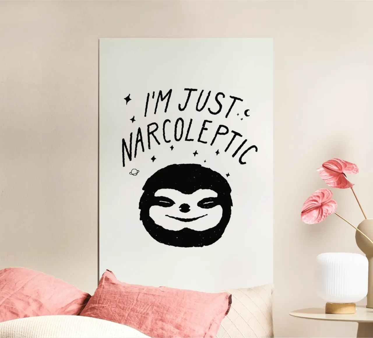 I'm Just Narcoleptic poster con telaio in alluminio da Florent Bodart