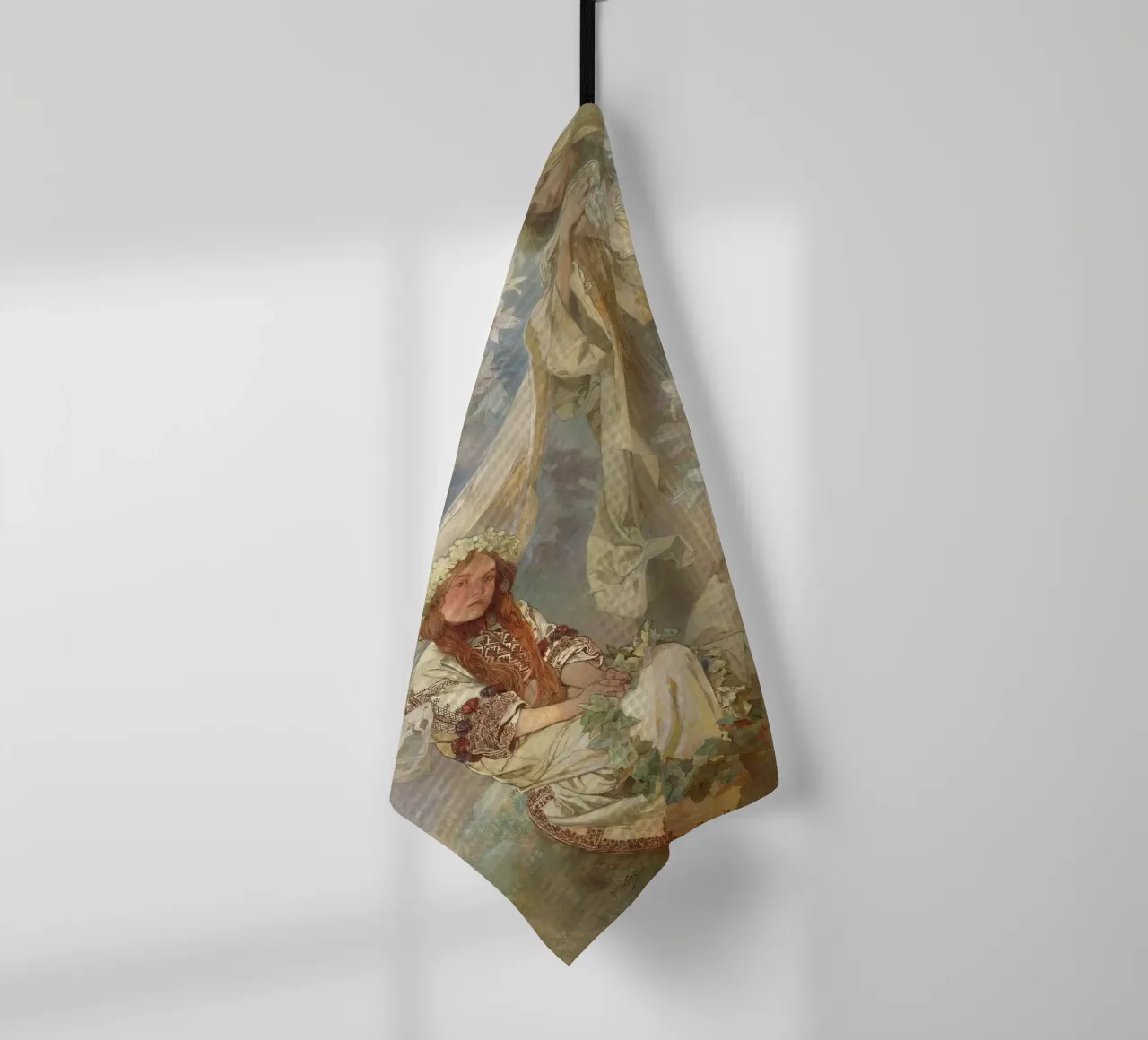 Alphonse Mucha - Madonna of the Lilies tea towel by Timeless Artworks