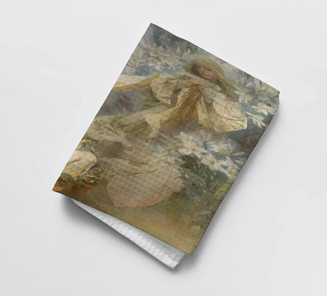 Alphonse Mucha - Madonna of the Lilies tea towel by Timeless Artworks