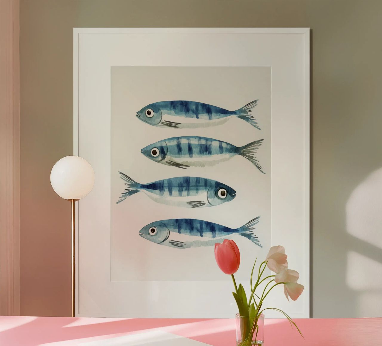 Minimalistisches Aquarell Fisch - Küsten Marine Kunst Wand drucken Poster von Kaji