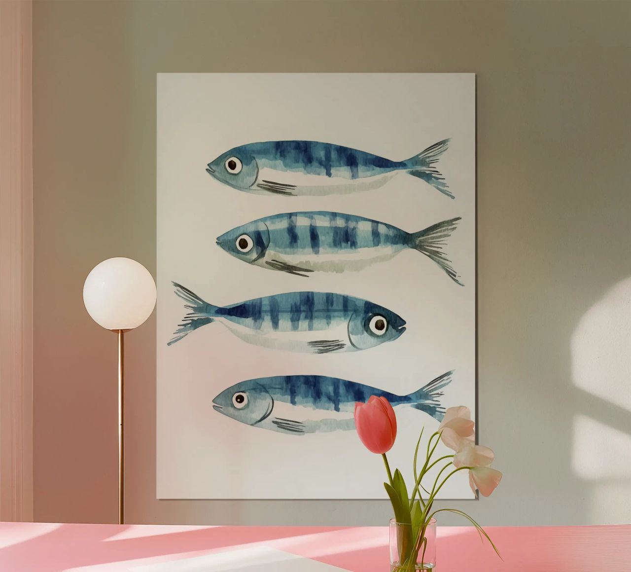 Minimalistisches Aquarell Fisch - Küsten Marine Kunst Wand drucken Poster von Kaji